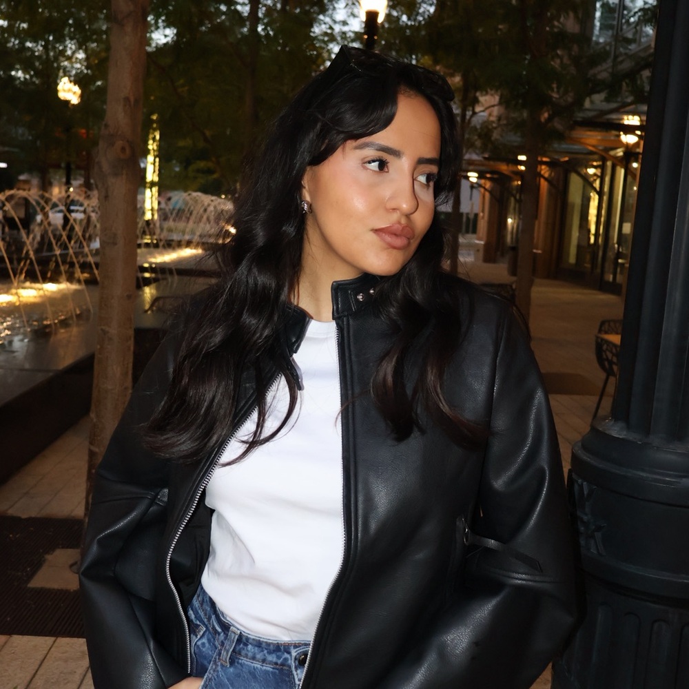 H&M Black Leather Motorcycle Jacket with Sleek Silhouette